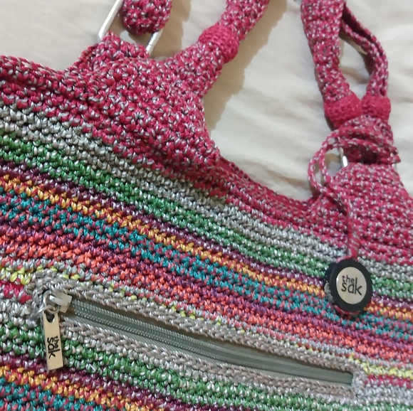 🌈The SaK Multi Color Crochet Boho Large Shoulder Handbag Red blue green Bag - Picture 7 of 15